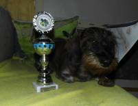 Bella mit ihrem Pokal